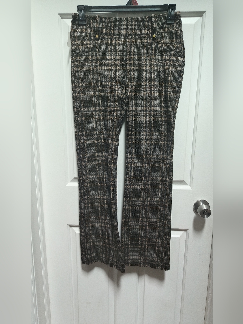 SOHO Apparel Women's Stretch Workwear Pants Plaid Elastic Waist Sz M